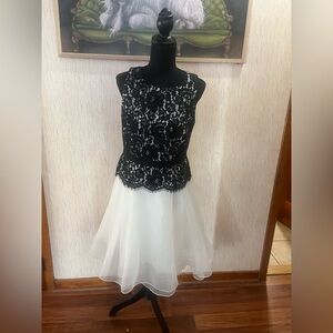 Eliza J Black Lace and White Chiffon  Dress